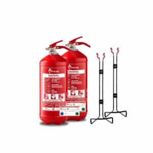 FireLoq 2x 2kg Pulver Löscher 13A 89B C Prüfnachweis Wandhalter Manometer