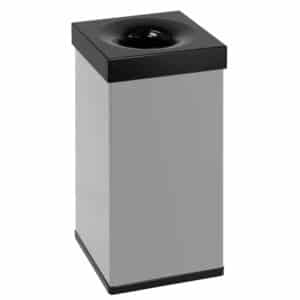 PROREGAL Selbstlöschender Eckiger Abfallsammler Aus AlumInium 55 Liter HxBxT 60 x 30 x 30 cm Alu Grau& Kopfteil Schwarz